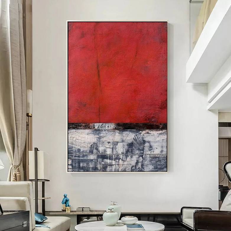 Painting Hand-painted Original Oversize Red Gray Abstract Canvas Artwork G8UCS